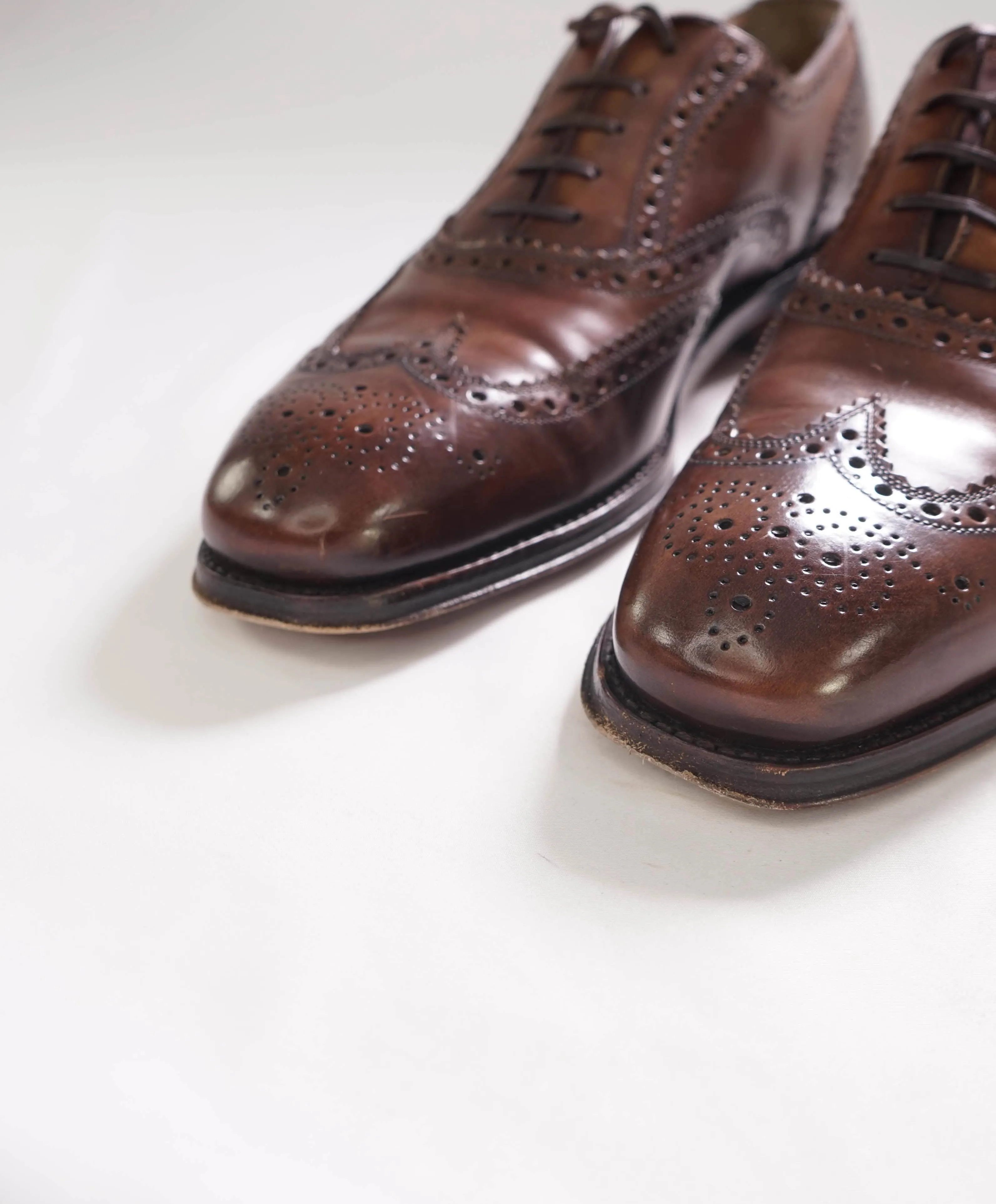 $1,395 SALVATORE FERRAGAMO - "TRAMEZZA" Brown Wingtip Silhouette Oxfords - 8.5 EE