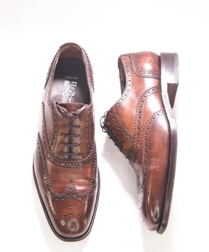 $1,395 SALVATORE FERRAGAMO - "TRAMEZZA" Brown Wingtip Silhouette Oxfords - 8.5 EE