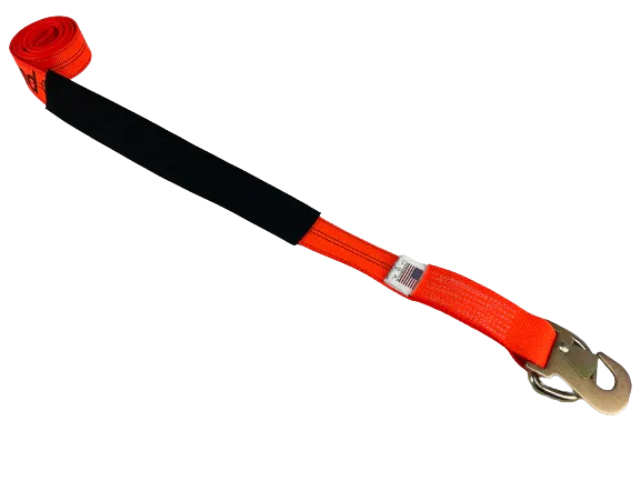2" x 8' Diamond Weave Wheel Lift Strap w/ Flat Snap Hook, D-Ring & Cordura Sleeve (SINGLE)