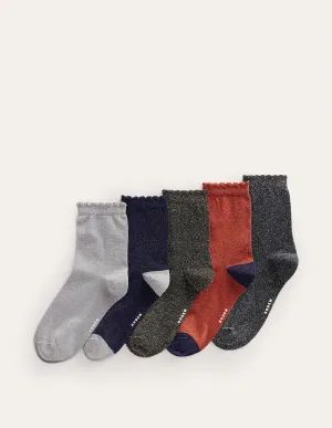 5-Pack Sparkle Ankle Socks-Metallic Neutral