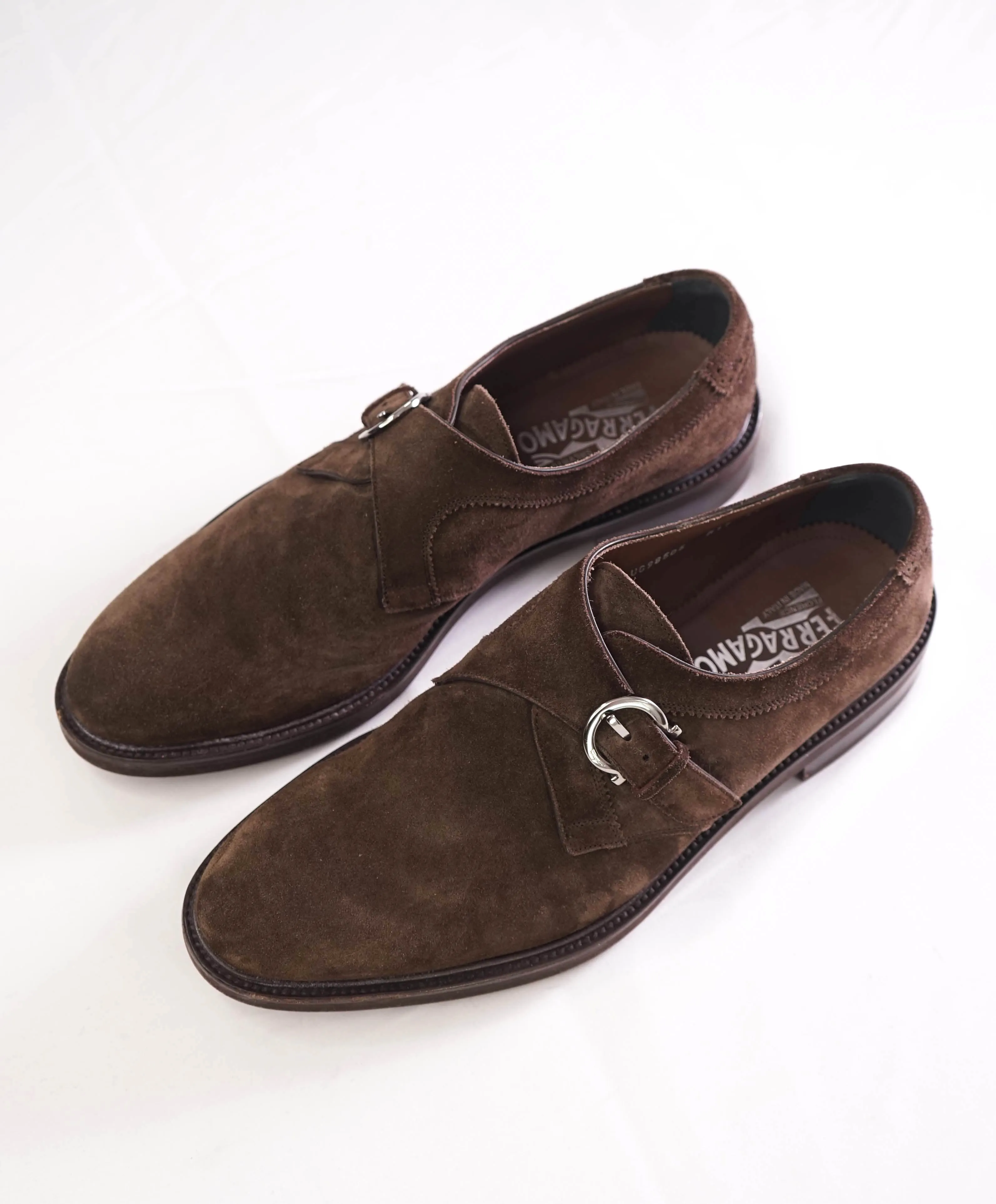 $850 SALVATORE FERRAGAMO - Brown Suede Single Monk LUG SOLE Loafer - 11 EE