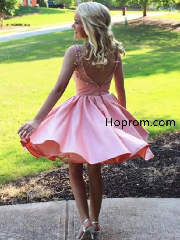 A-line Beading Cute Pink Homecoming Dress