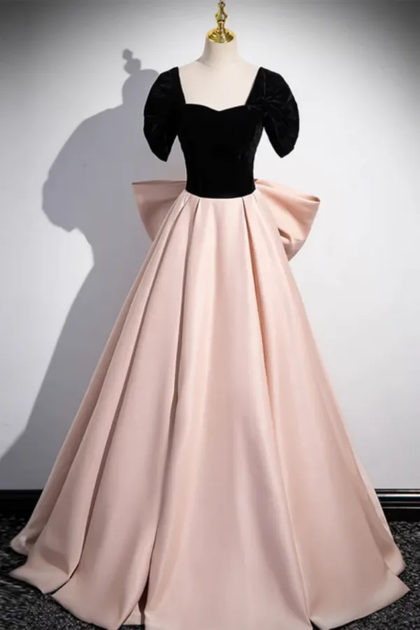A Line Off Shoulder Satin Champagne Long Prom Dress, Champagne Long Evening Dress APP0866