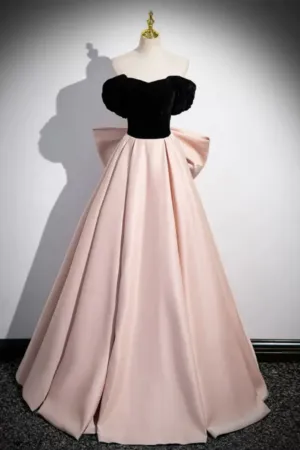 A Line Off Shoulder Satin Champagne Long Prom Dress, Champagne Long Evening Dress APP0866
