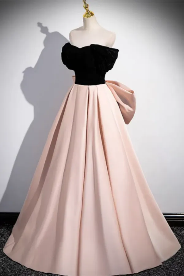A Line Off Shoulder Satin Champagne Long Prom Dress, Champagne Long Evening Dress APP0866