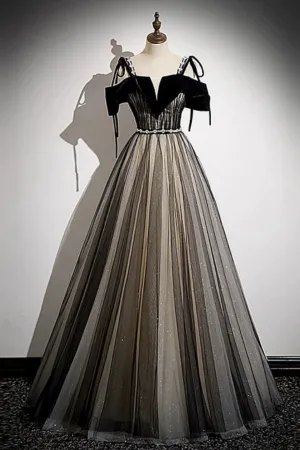 A Line Tulle Black Long Prom Dress, Black Long Formal Dress APP0849