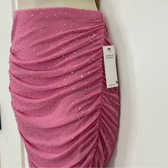 AFRM Desani Mini Skirt Rhinestone Dotted Ruched Sparkly Mauve Pink Medium New