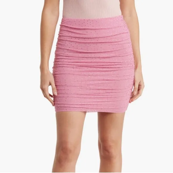 AFRM Desani Mini Skirt Rhinestone Dotted Ruched Sparkly Mauve Pink Medium New