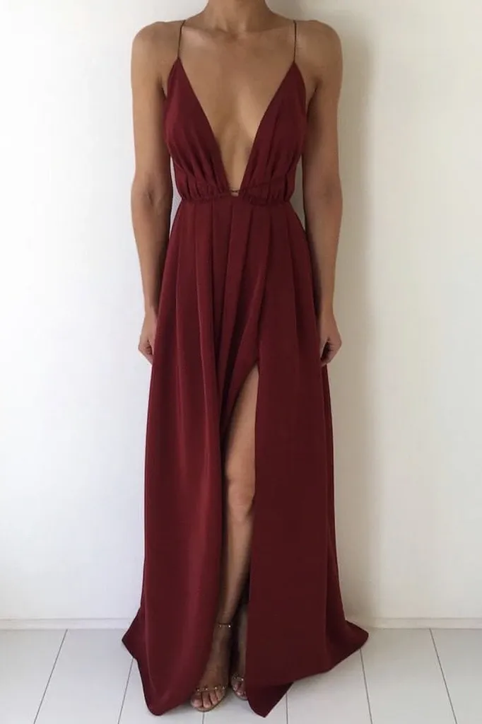 Anneprom Sexy V-Neck Spaghetti Strap Prom Dress With Front Split APP0118