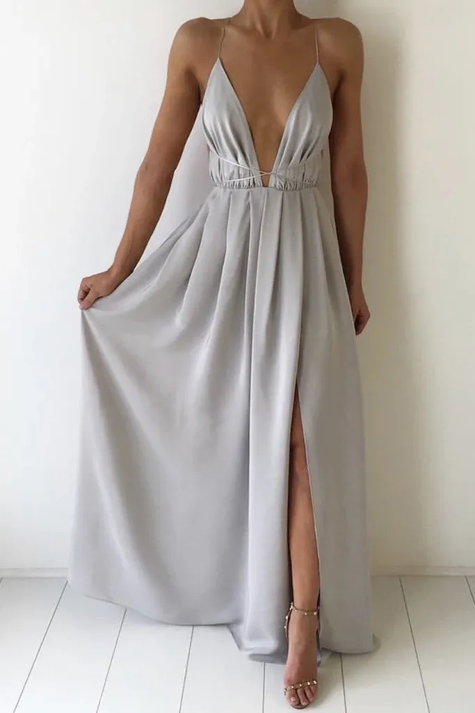 Anneprom Sexy V-Neck Spaghetti Strap Prom Dress With Front Split APP0118