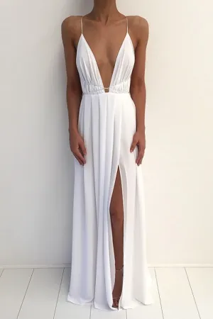 Anneprom Sexy V-Neck Spaghetti Strap Prom Dress With Front Split APP0118
