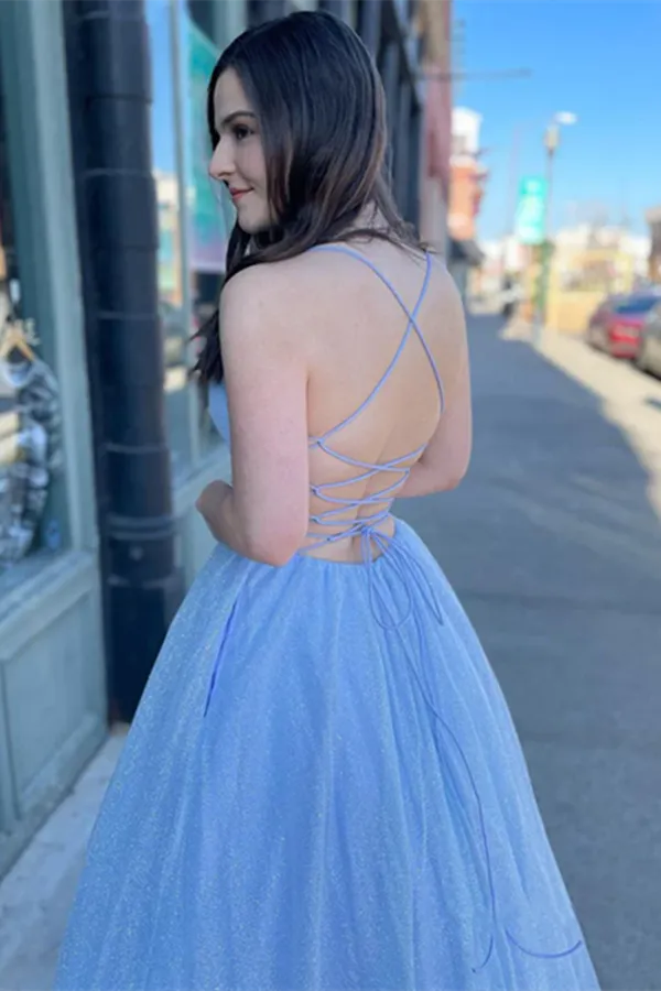 Anneprom Twinkly A Line Sky Blue Tulle Long Prom Dress, Party Gown for Sale APP0657