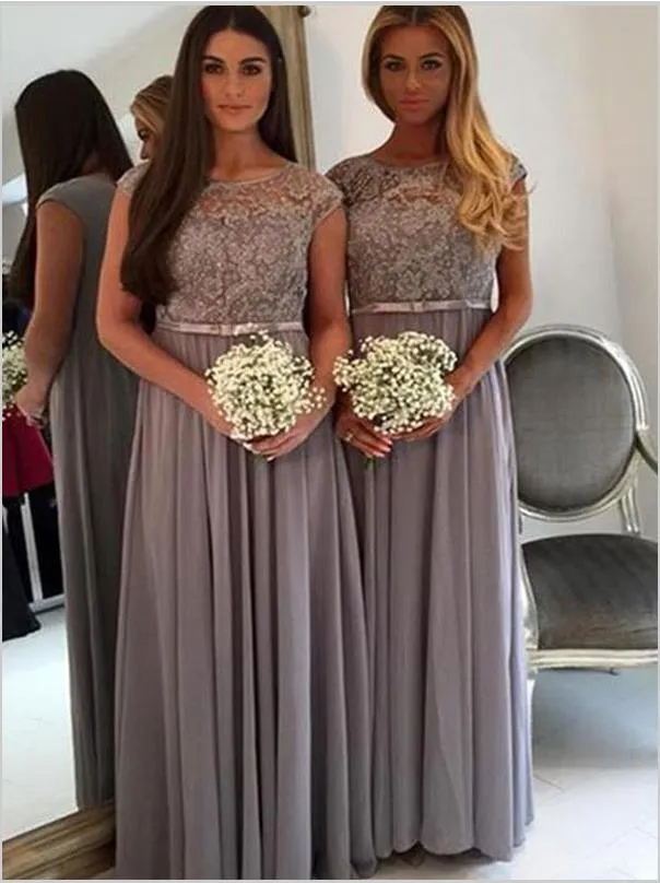 Applique Chiffon Princess Scoop Bridesmaid Dresses Floor Length