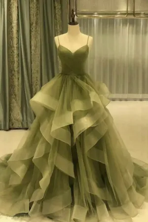 Ball Gown Organza Ruffles Quinceanera Dresses Spaghetti Straps APP0825