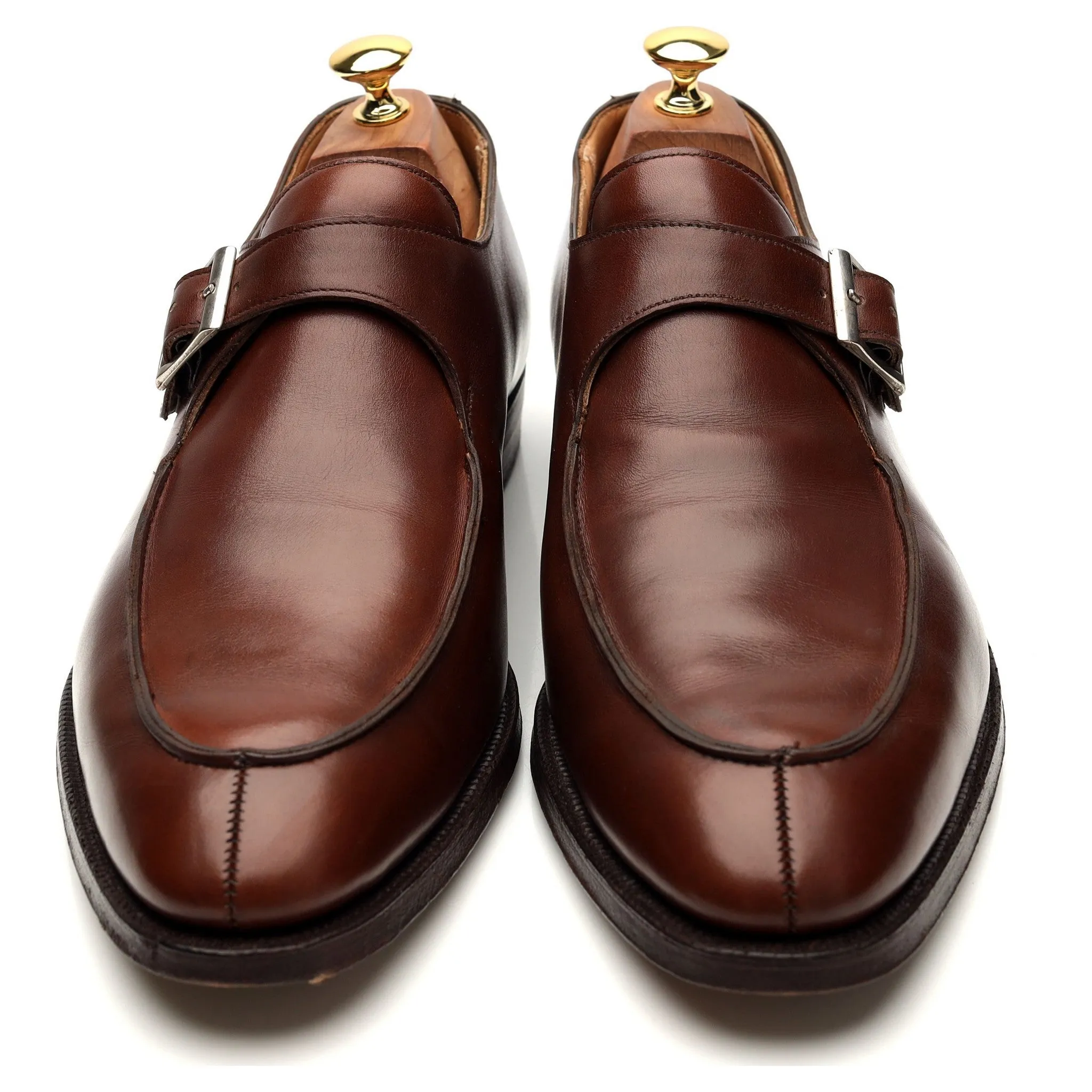 'Barnsley' Brown Leather Split Toe Monk Strap UK 10 E