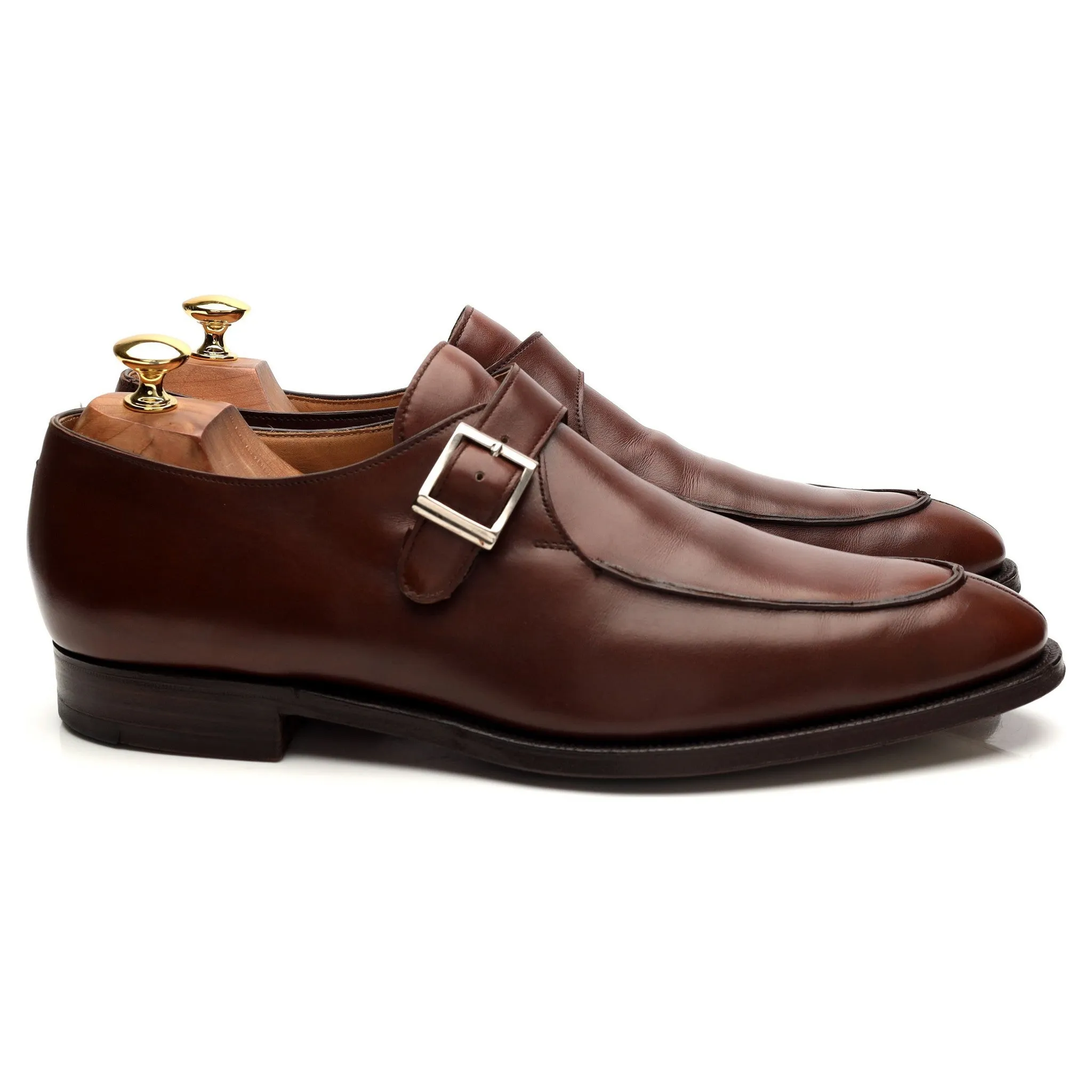 'Barnsley' Brown Leather Split Toe Monk Strap UK 10 E