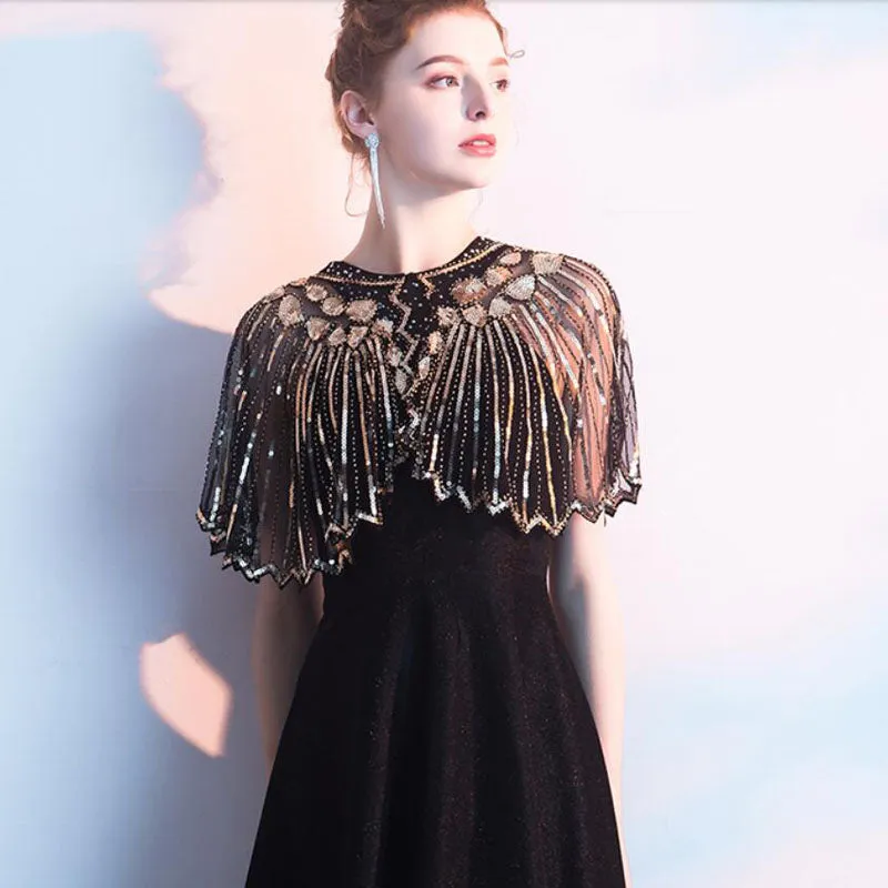 Black & Gold 1920s Sequin Capelet Shawl
