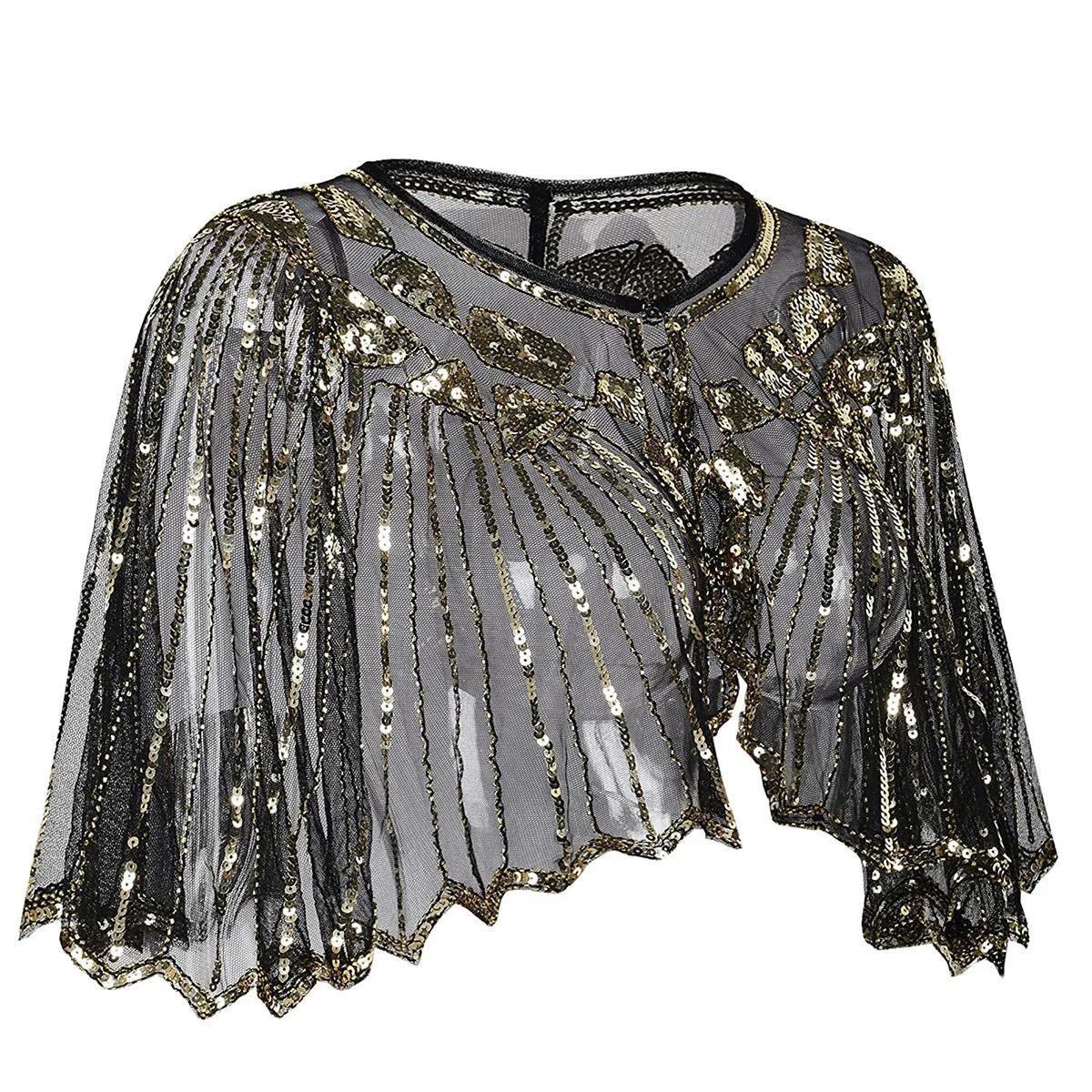 Black & Gold 1920s Sequin Capelet Shawl