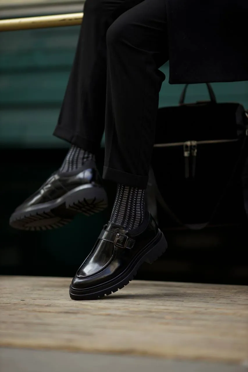 Black Calf Single Monk Shoes