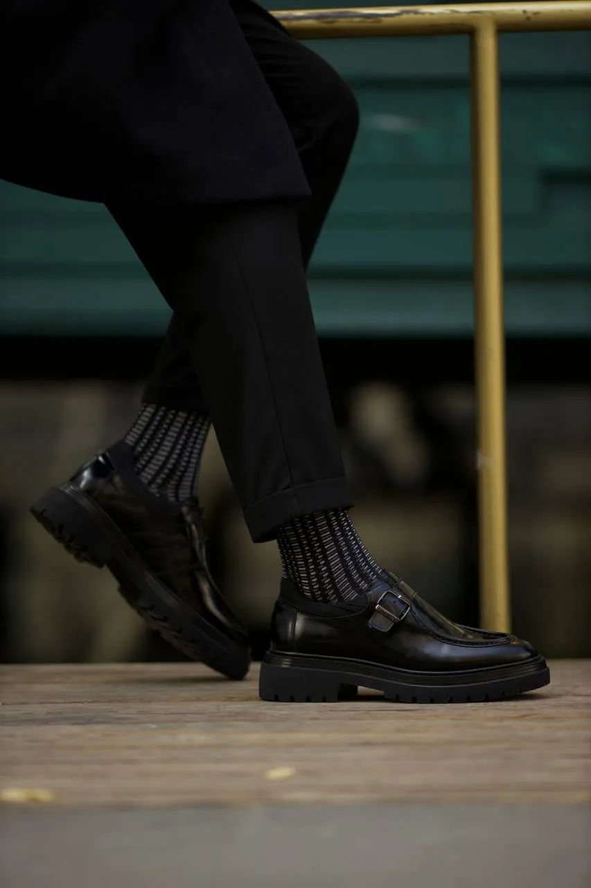 Black Calf Single Monk Shoes