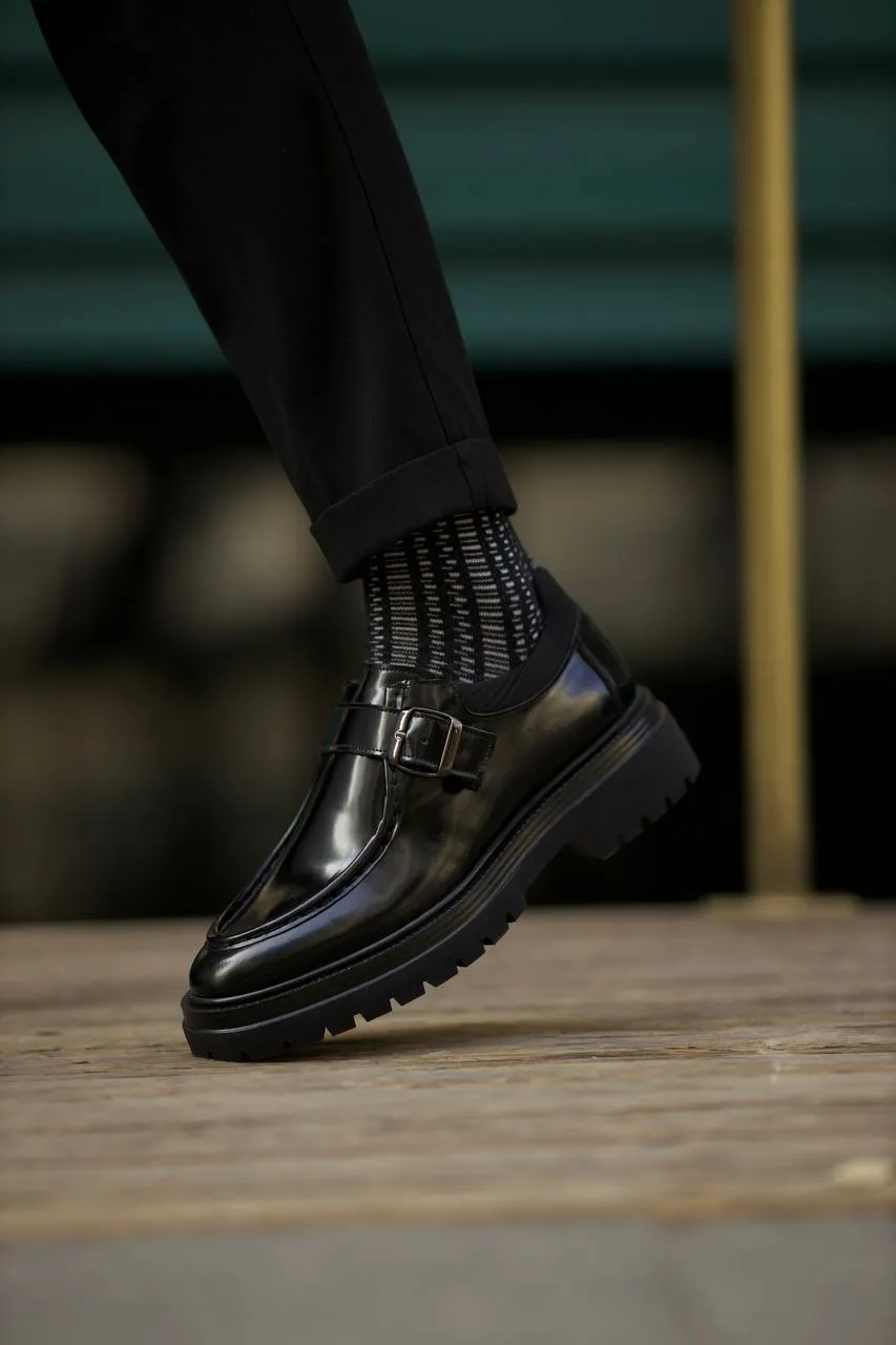 Black Calf Single Monk Shoes
