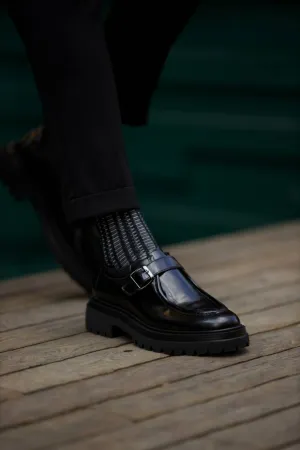 Black Calf Single Monk Shoes