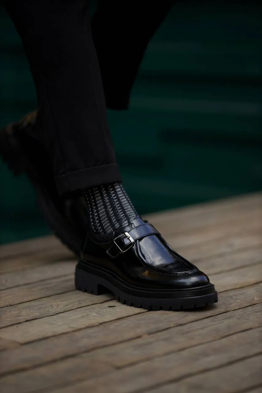 Black Calf Single Monk Shoes