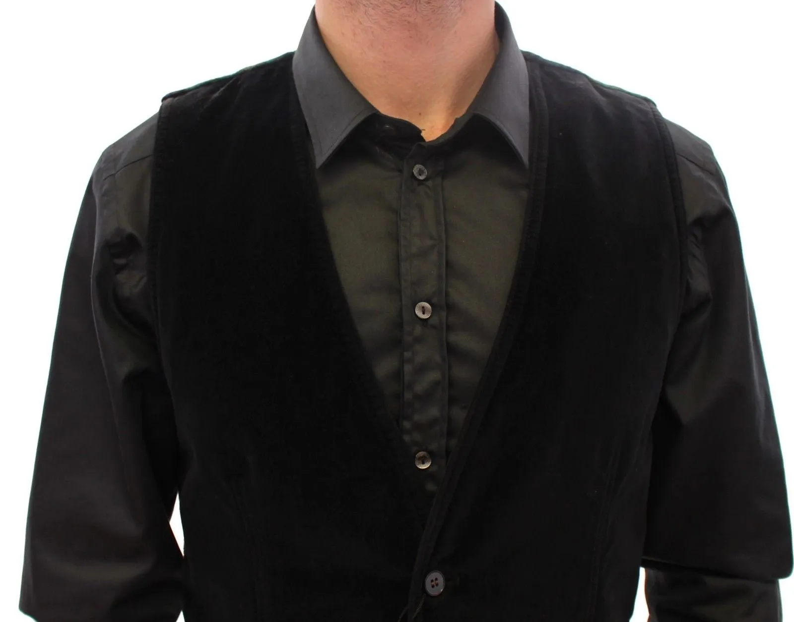 Black Cotton Single Breasted Vest Gilet