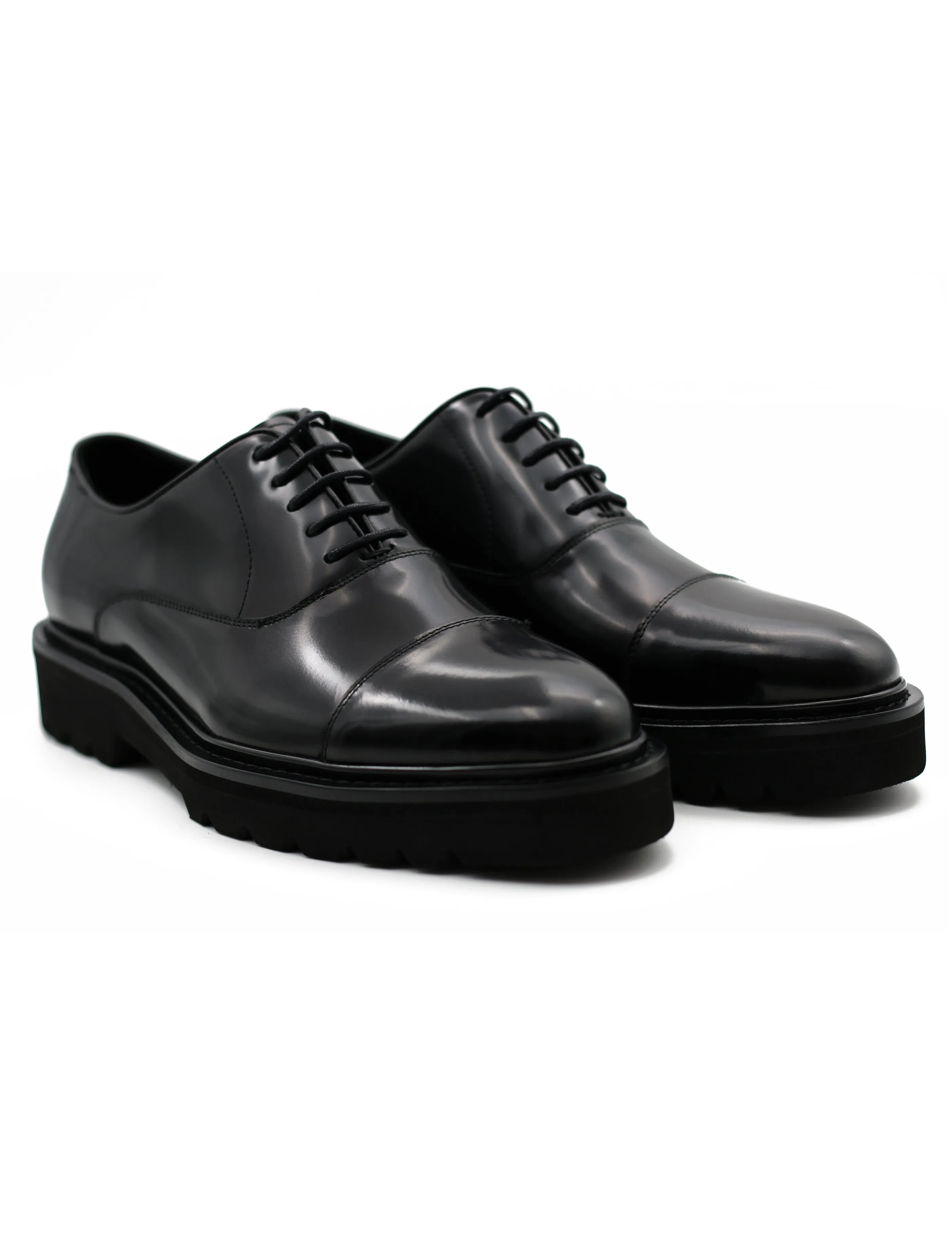 BLACK POLISHED LEATHER OXFORD SHOES – LUG SOLE