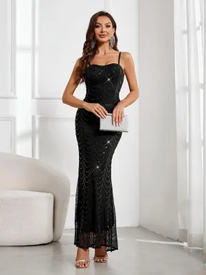 Black Sheath Sequin Sapghetti Cocktail Dress MYC1051
