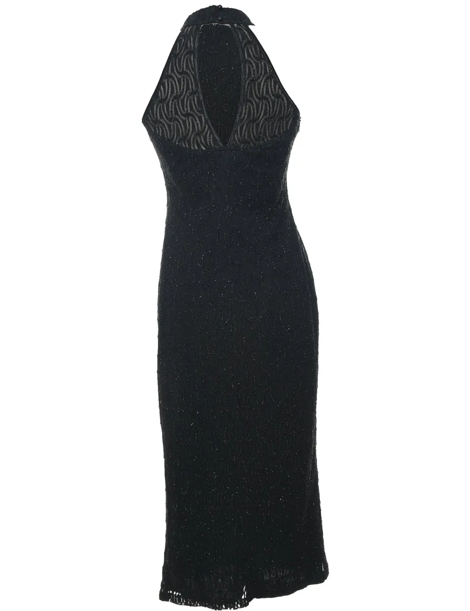 Black Sparkly High Neck Evening Dress - XS