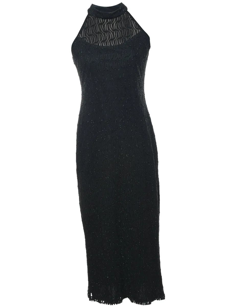 Black Sparkly High Neck Evening Dress - XS