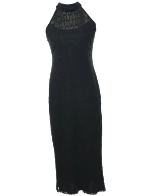 Black Sparkly High Neck Evening Dress - XS