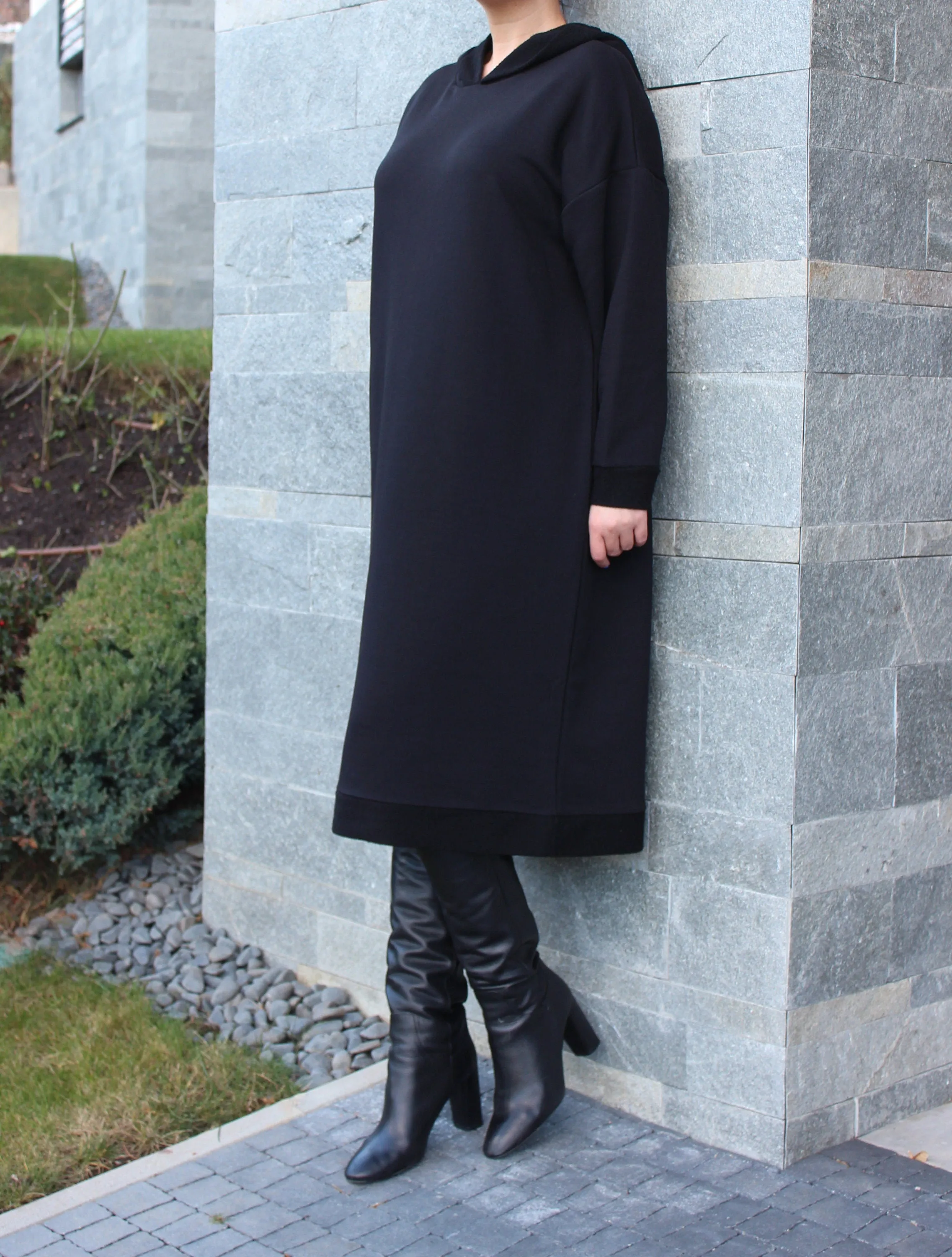Black Winter Dress, Hoodie Dress, Plus Size Clothing, Black Maxi Dress, Long Sleeve Dress, Gothic Dress, Pocket Dress,Plus Size Dress,Caftan