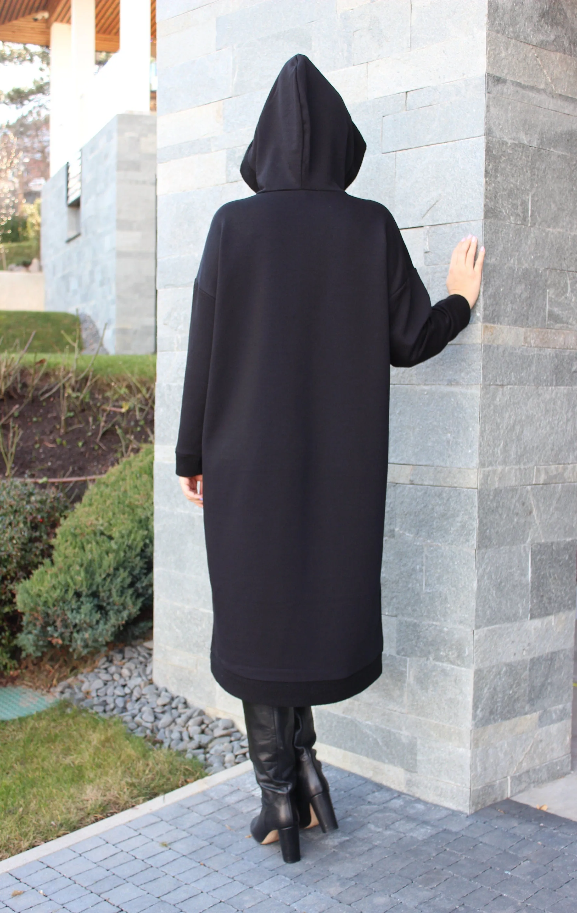 Black Winter Dress, Hoodie Dress, Plus Size Clothing, Black Maxi Dress, Long Sleeve Dress, Gothic Dress, Pocket Dress,Plus Size Dress,Caftan