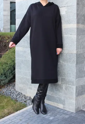 Black Winter Dress, Hoodie Dress, Plus Size Clothing, Black Maxi Dress, Long Sleeve Dress, Gothic Dress, Pocket Dress,Plus Size Dress,Caftan