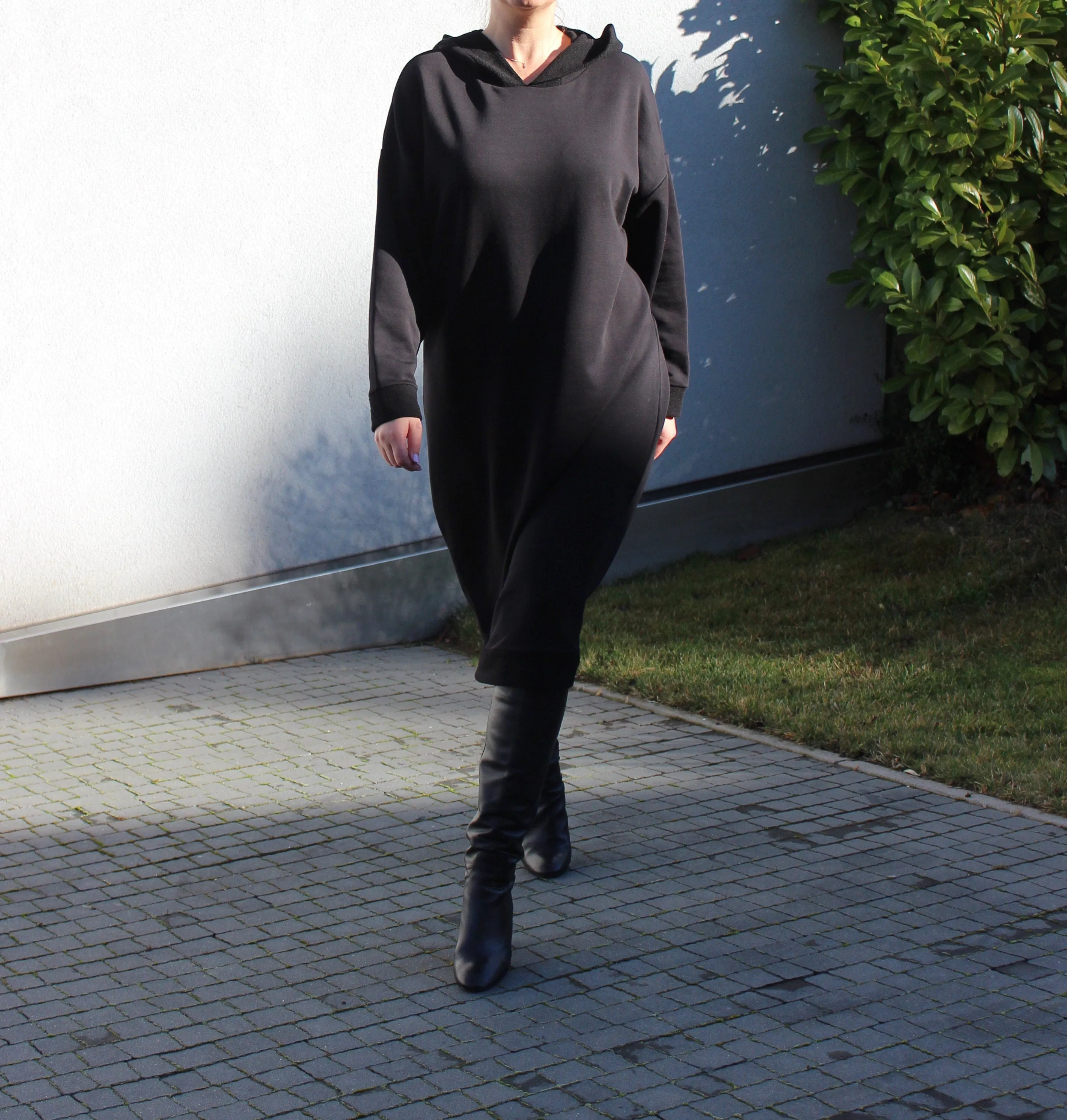 Black Winter Dress, Hoodie Dress, Plus Size Clothing, Black Maxi Dress, Long Sleeve Dress, Gothic Dress, Pocket Dress,Plus Size Dress,Caftan