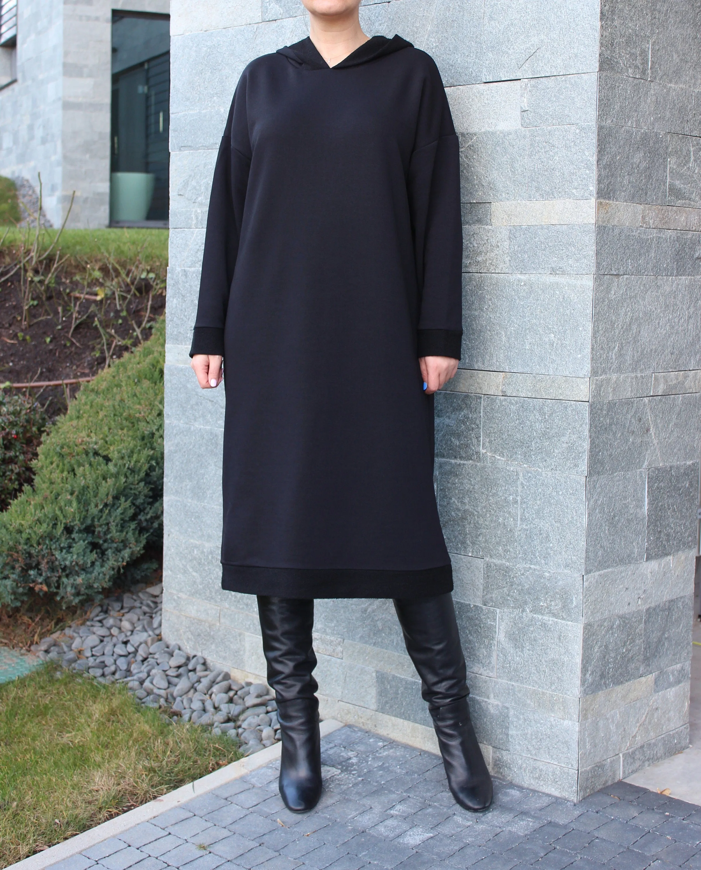 Black Winter Dress, Hoodie Dress, Plus Size Clothing, Black Maxi Dress, Long Sleeve Dress, Gothic Dress, Pocket Dress,Plus Size Dress,Caftan