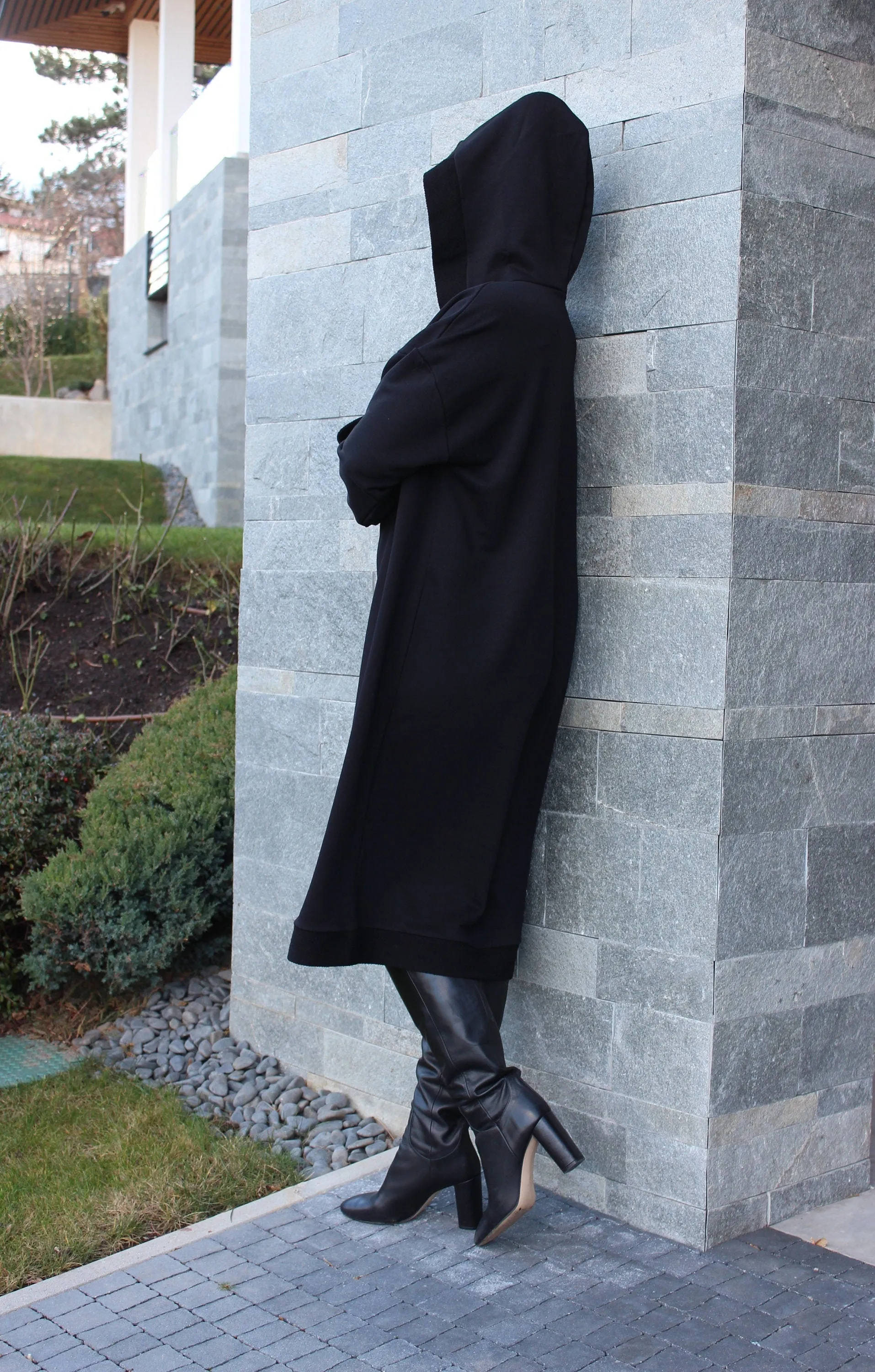 Black Winter Dress, Hoodie Dress, Plus Size Clothing, Black Maxi Dress, Long Sleeve Dress, Gothic Dress, Pocket Dress,Plus Size Dress,Caftan