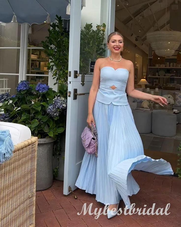 Blue Sweetheart Sleeveless Ruffles Sheath Long Prom Dress,PDS11705