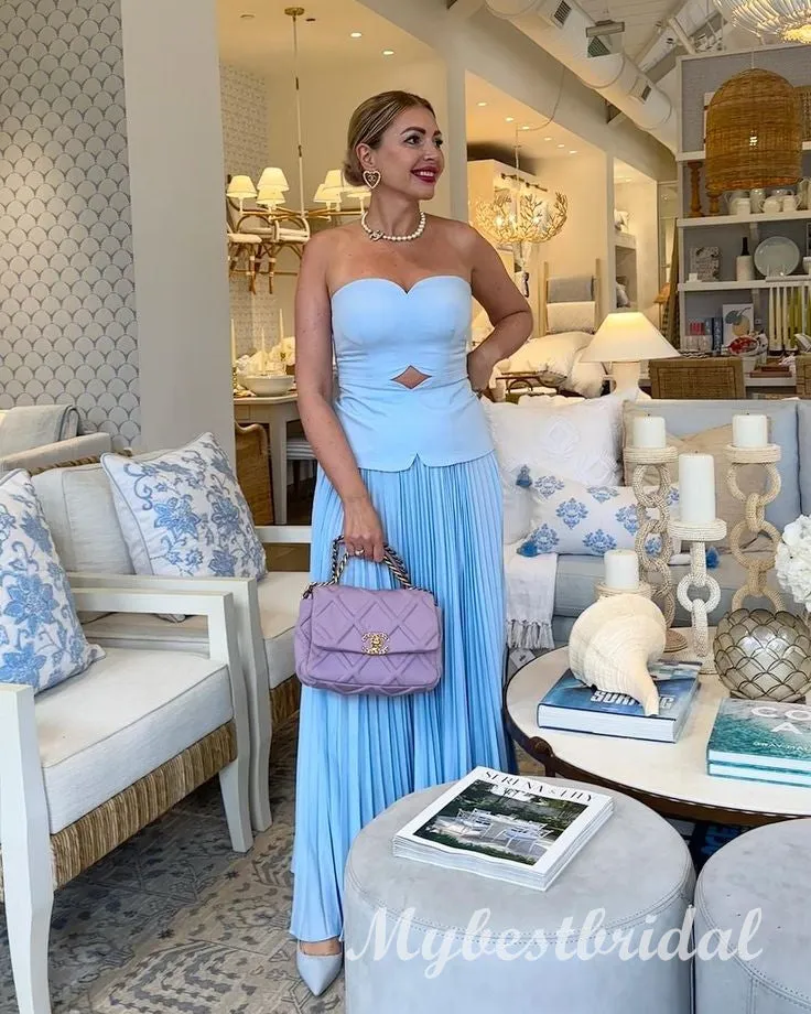 Blue Sweetheart Sleeveless Ruffles Sheath Long Prom Dress,PDS11705