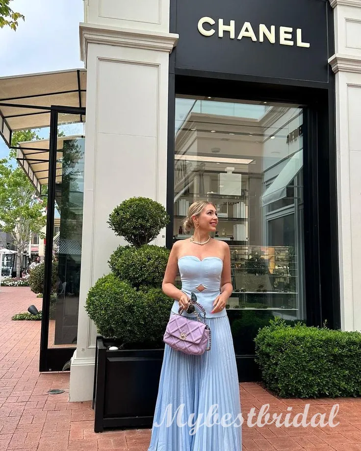 Blue Sweetheart Sleeveless Ruffles Sheath Long Prom Dress,PDS11705