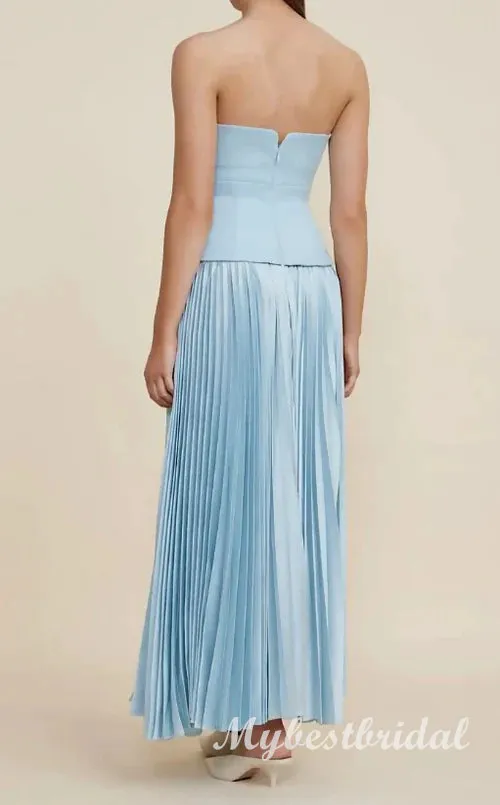 Blue Sweetheart Sleeveless Ruffles Sheath Long Prom Dress,PDS11705