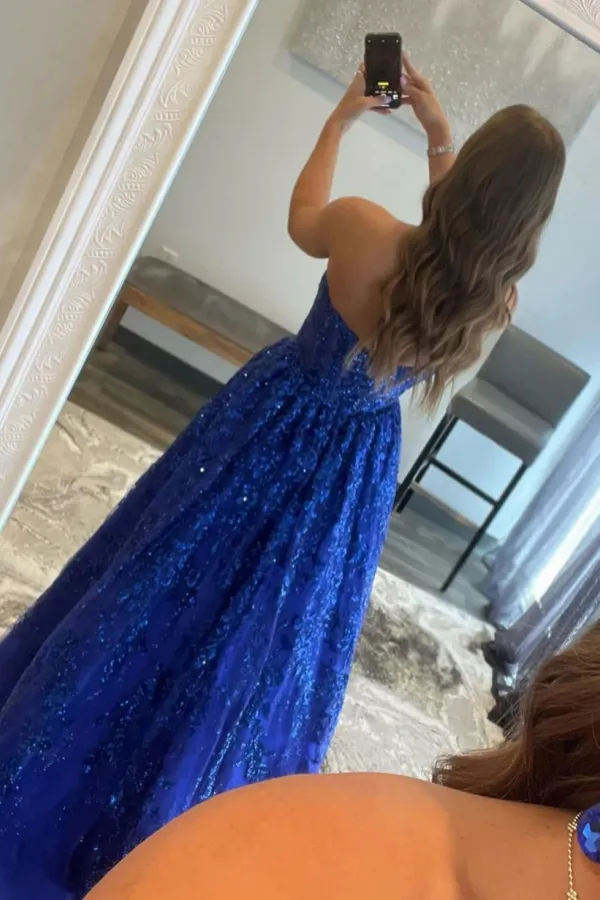 Blue Tulle A Line Simple Style Long Party Dress, Blue Long Prom Dress APP1049