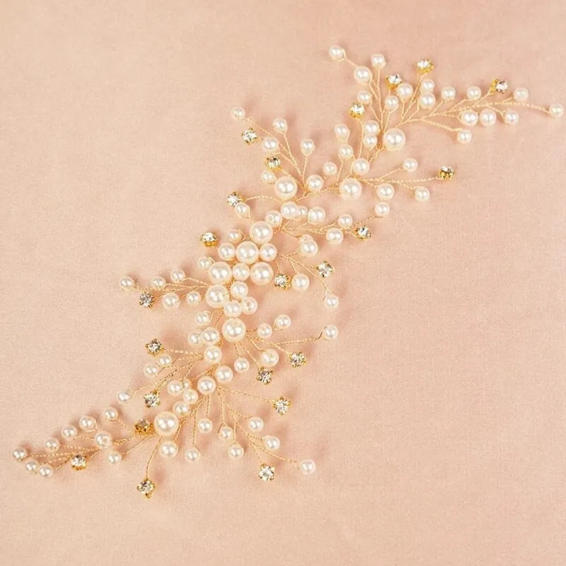 Bridal Pearl and Crystal Hair Vine Headband, Wedding Wire Pearl Head Wreath, Bridesmaid Rhinestone Pearl Hairpiece, Pearl Hair Wire