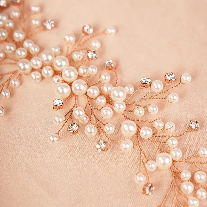 Bridal Pearl and Crystal Hair Vine Headband, Wedding Wire Pearl Head Wreath, Bridesmaid Rhinestone Pearl Hairpiece, Pearl Hair Wire