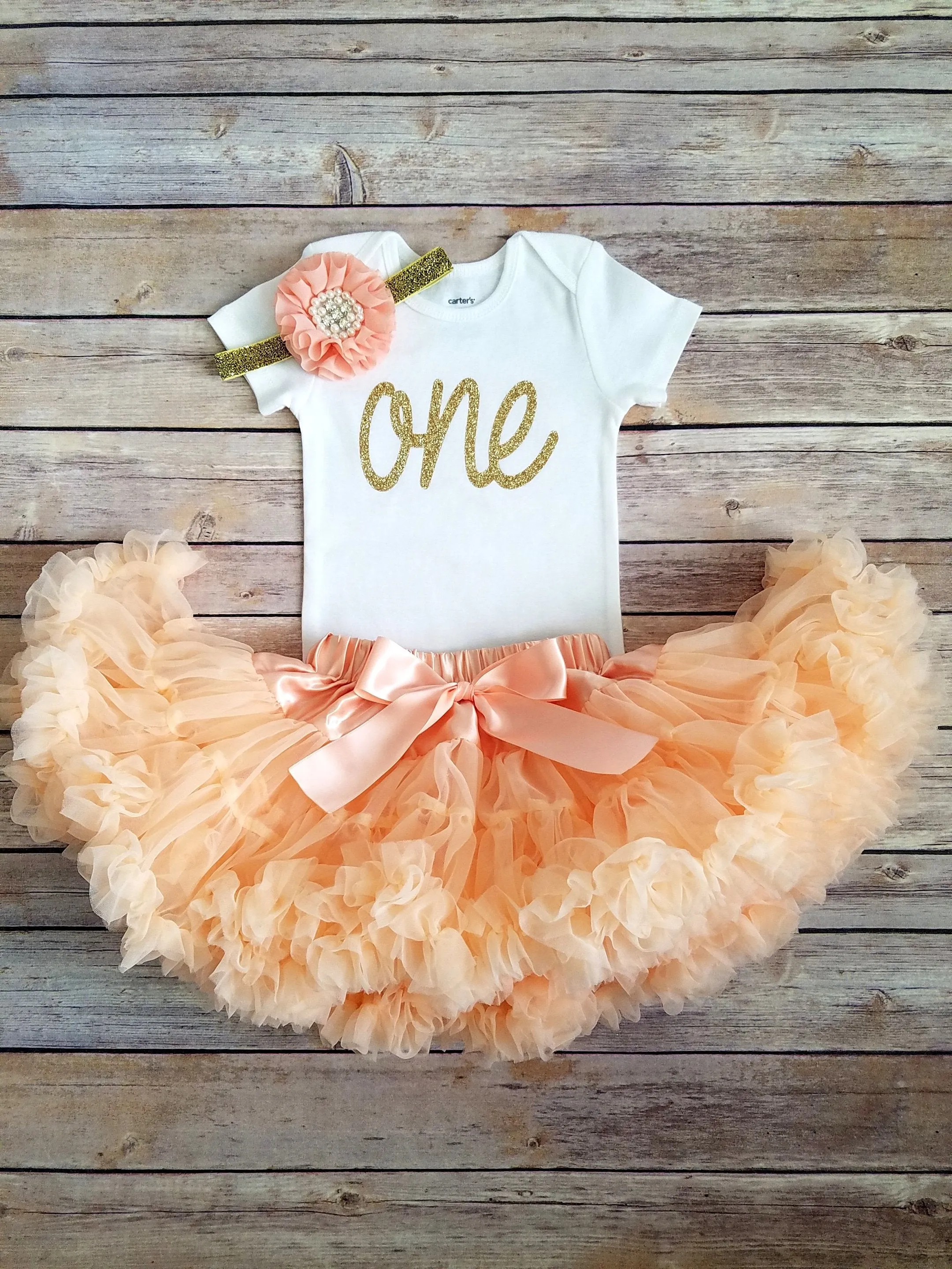 Brooke Peach And Gold First Birthday Outfit
