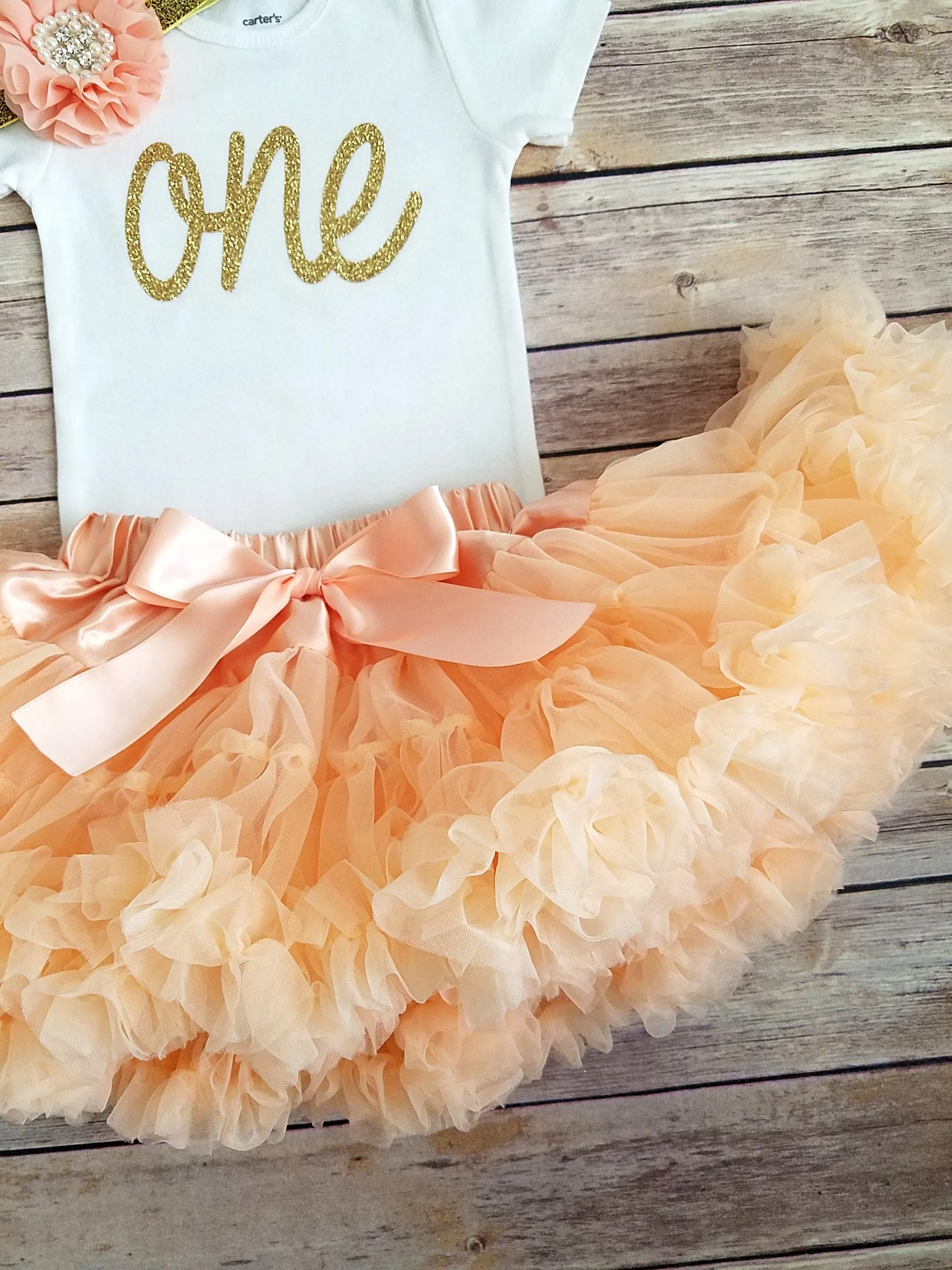 Brooke Peach And Gold First Birthday Outfit