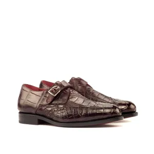 Burgundy Alligator Single Monk Shoes