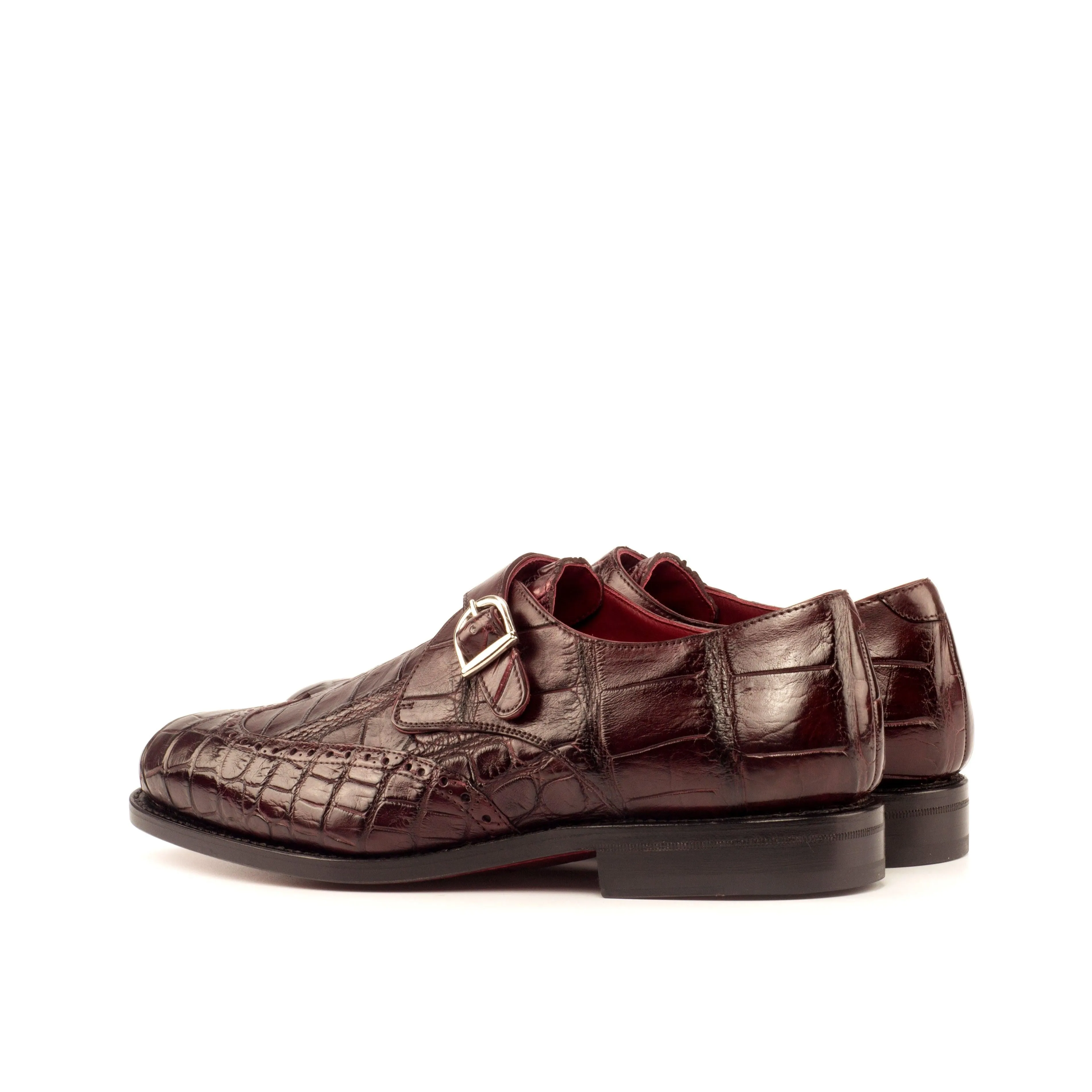 Burgundy Alligator Single Monk Shoes